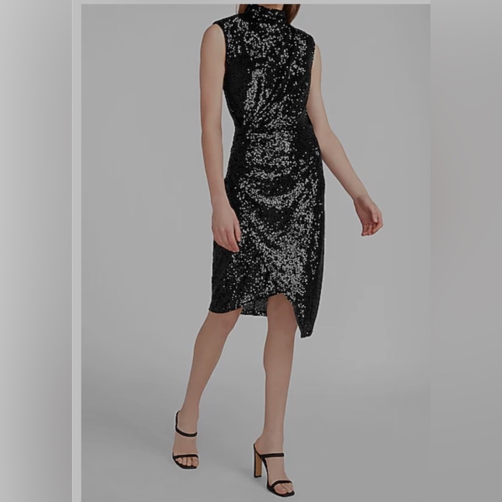 Express Black Sequin Midi Dress NWT